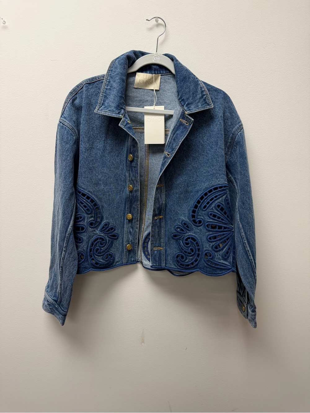 Ulla Johnson Blue Embroidered Cropped Denim Jacket